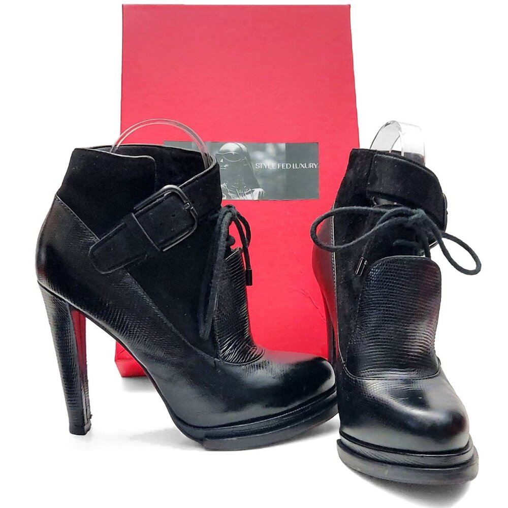 Alexander Wang Black Leather Ankle Lace Up Moto Boots Booties Size US 6.5 - Picture 11 of 14